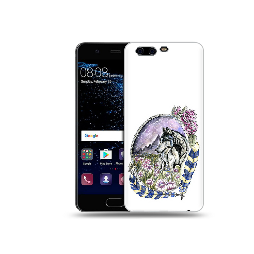 

Чехол MyPads Tocco для Huawei P10 Plus нарисованный волк в цветах с перьями, Прозрачный, Tocco