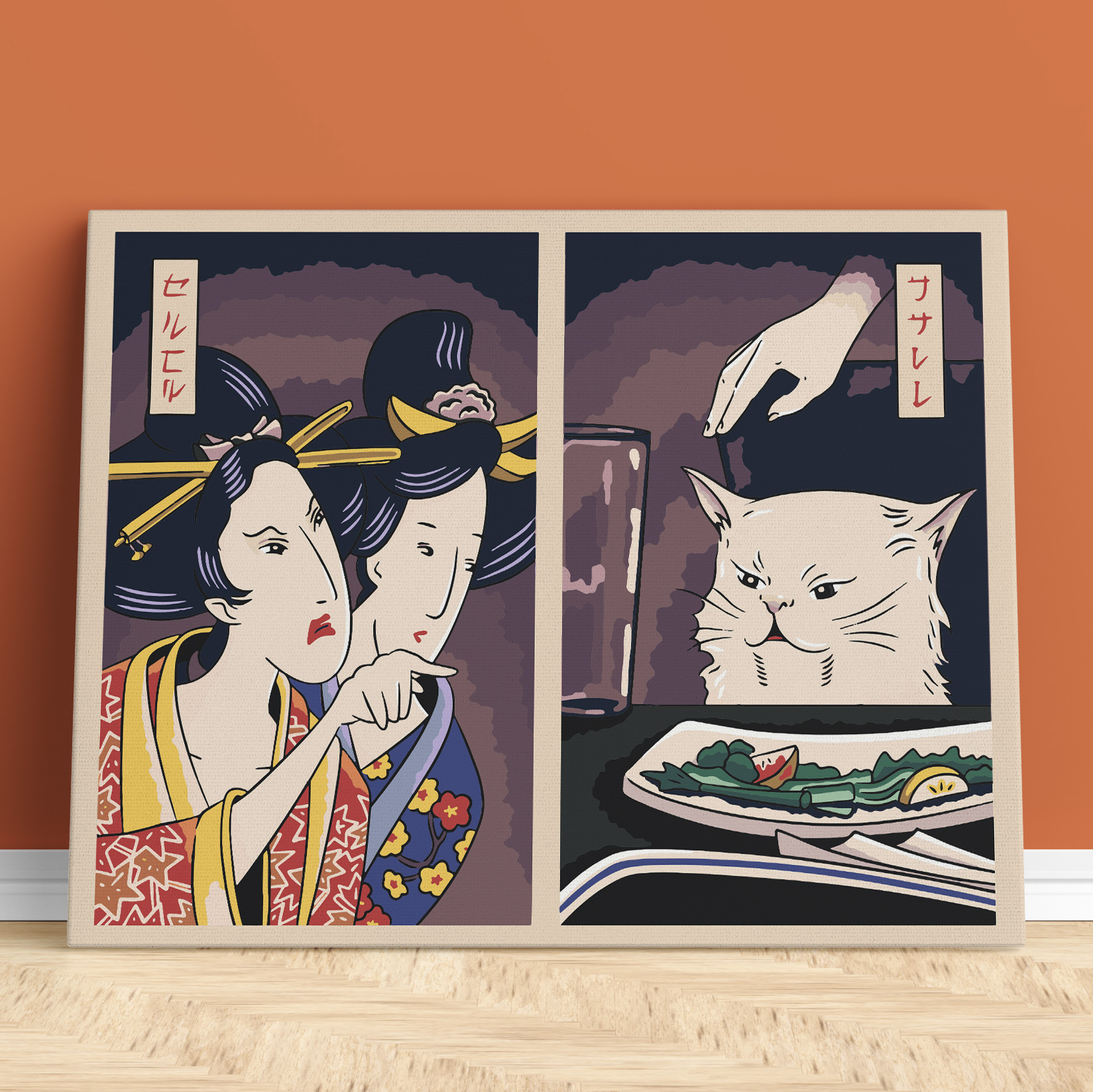 Картина по номерам Борода Малевича, Мем с котом и девушками Япония, BM0001/24/H/40х50