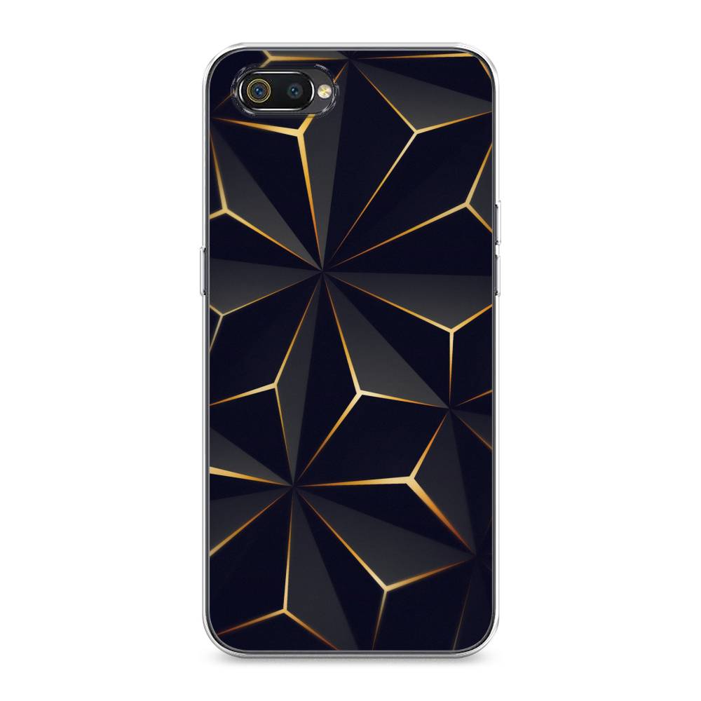 

Чехол на Realme C2 "Черные полигоны", Золотистый;черный, 251150-3