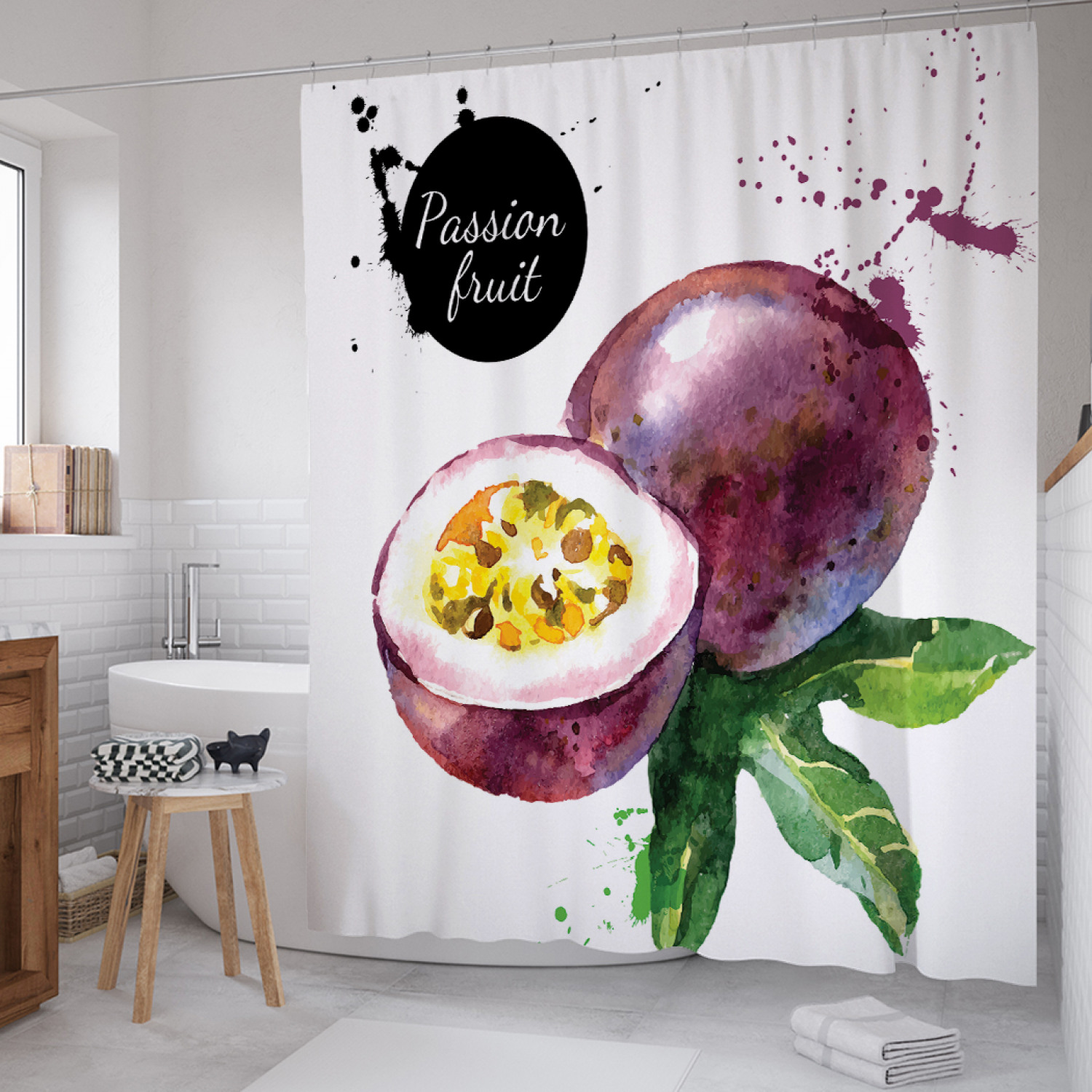 

Штора для ванной JoyArty "Маракуйя" из сатена, 180х200 см с крючками, Белый, Маракуйя