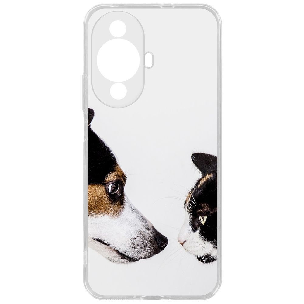 Чехол-накладка Krutoff Собаки против кошек для Huawei Nova 11 с прозрачным корпусом.