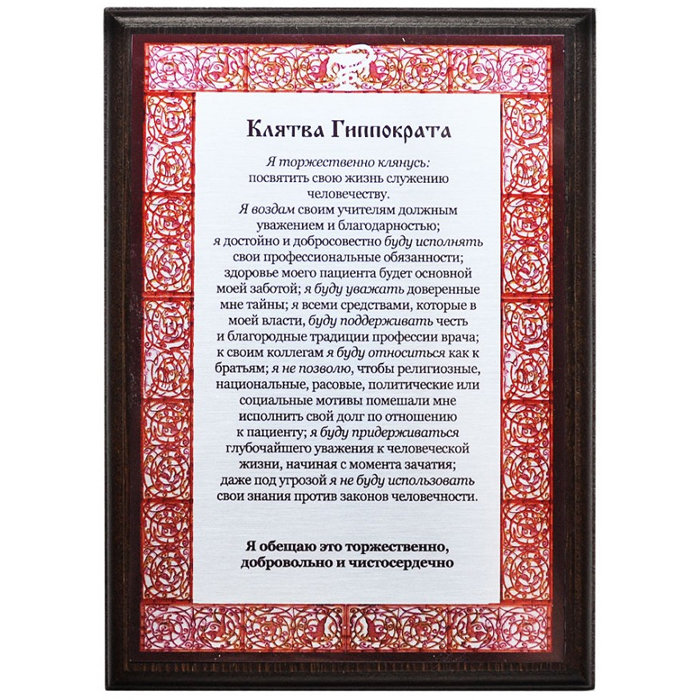 

Настенная плакетка Клятва Гиппократа 20x15x1,5 см