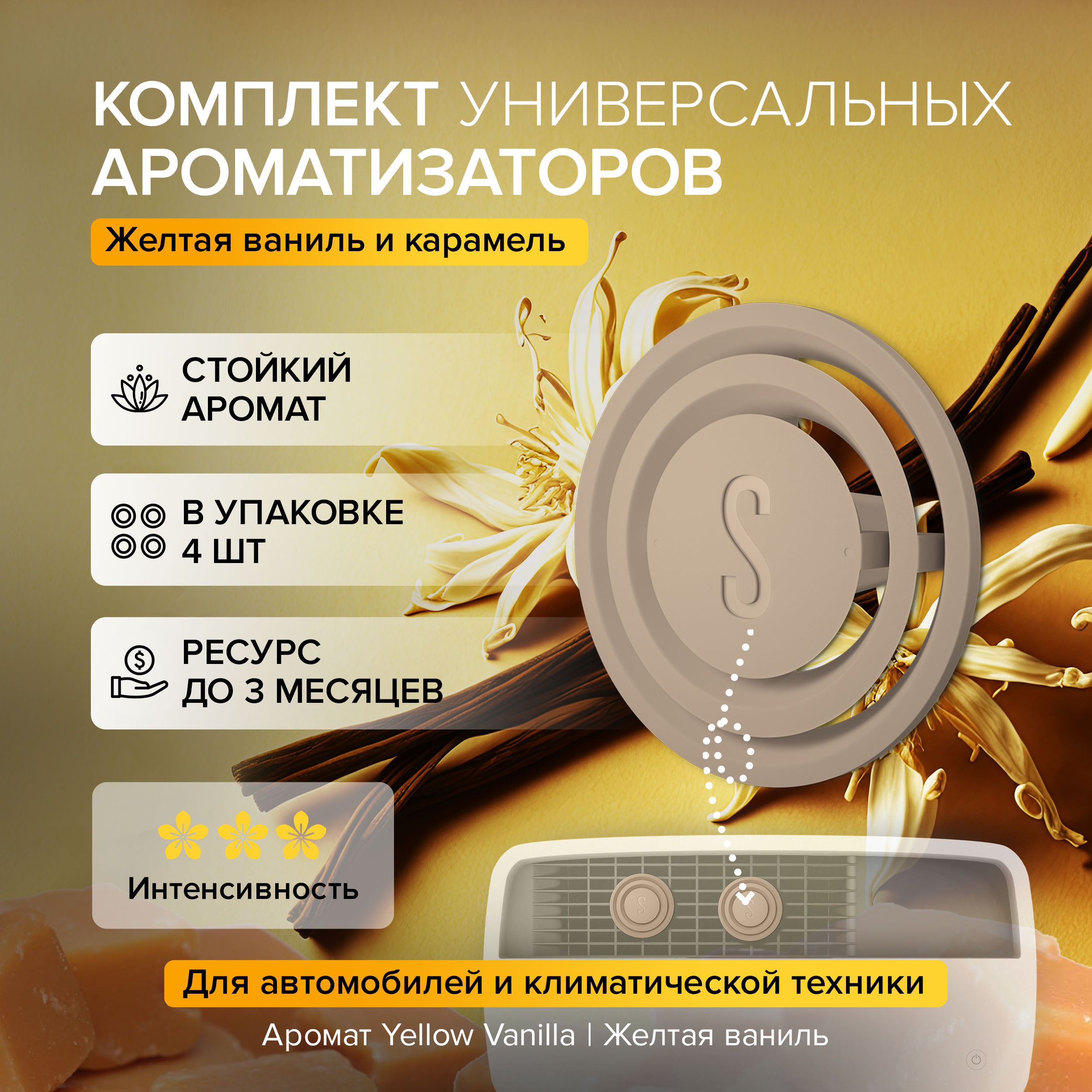 Автомобильный ароматизатор Stadler Form Aroma pins Yellow Vanilla, A-136, 4 шт в упаковке