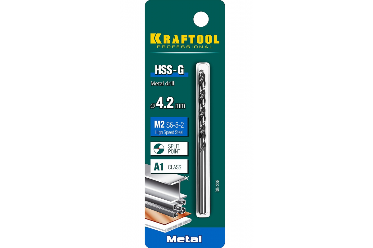 

Сверло по металлу KRAFTOOL HSS-G 4.2 х75мм, HSS-G, сталь М2(S6-5-2)