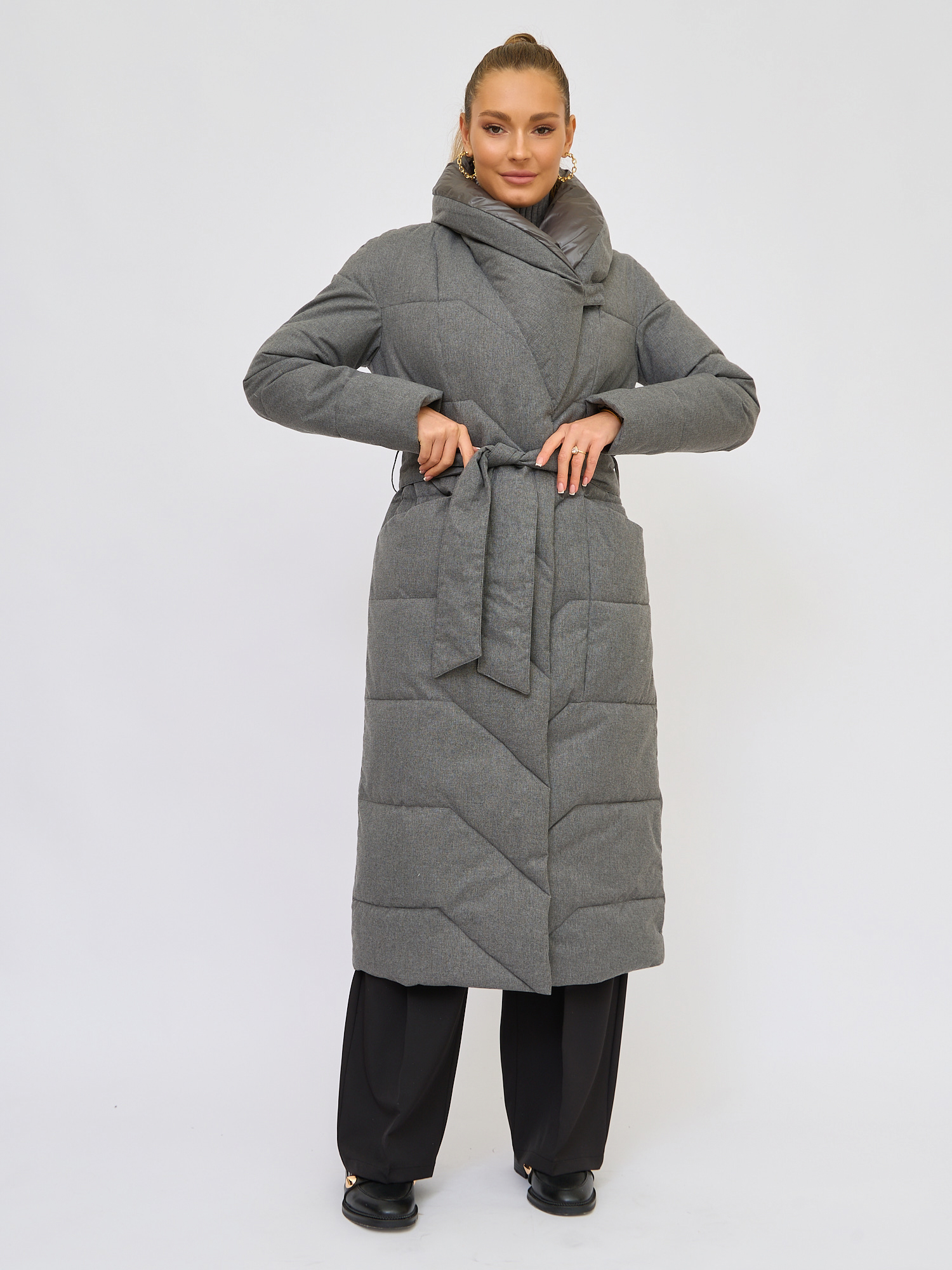Пальто женское Olya Stoff OS40007 серое 48 RU