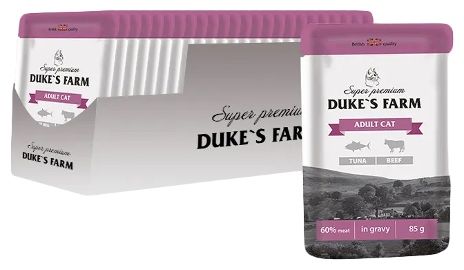 Влажный корм для кошек Duke's Farm Adult, тунецговядина, 24шт по 85г