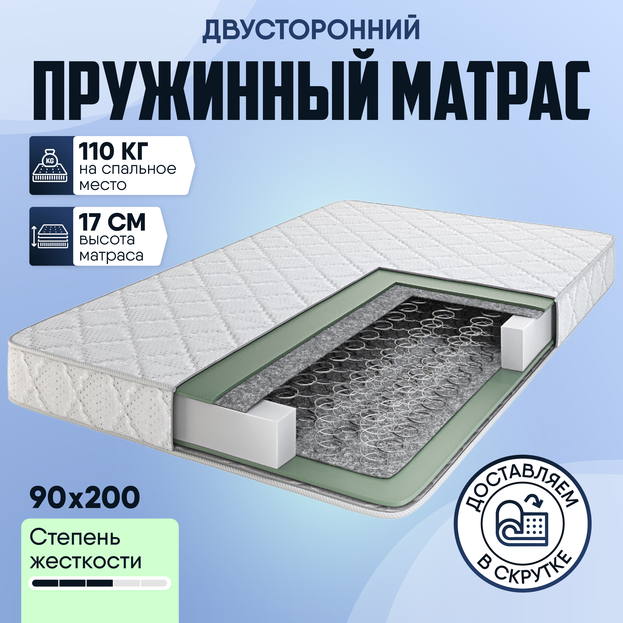 Матрас ортопедический SleepAngel Комфорт 90х200 см с зависимыми пружинами, высота 17 см