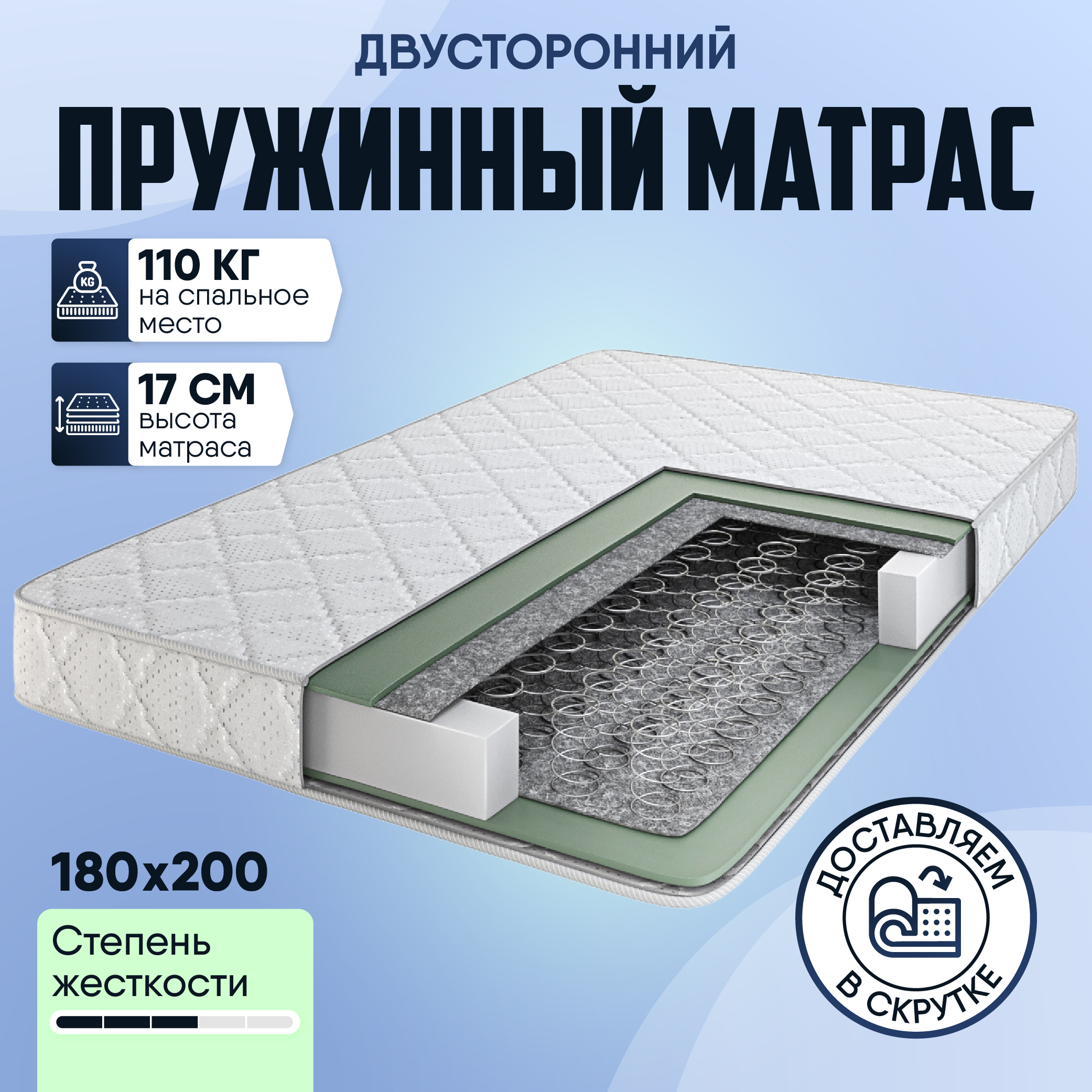 Матрас ортопедический SleepAngel Комфорт 180х200 см с зависимыми пружинами, высота 17 см