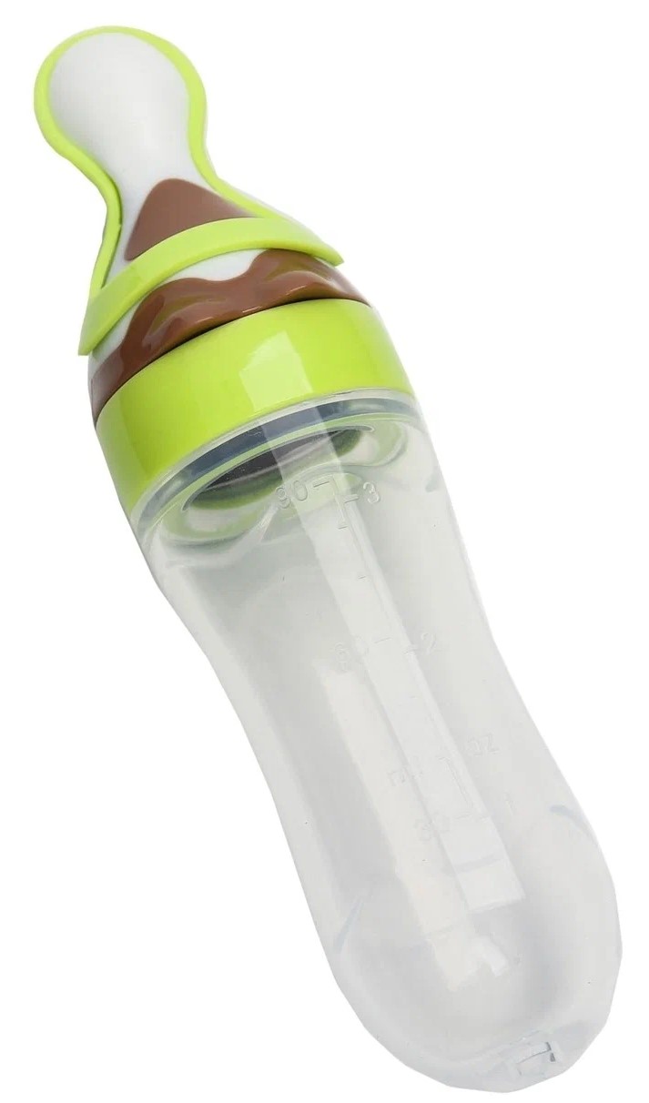 фото Бутылочка для кормления, силиконовая, с ложкой, от 5 мес., 90 мл, цвет зеленый р00000028 крошка я