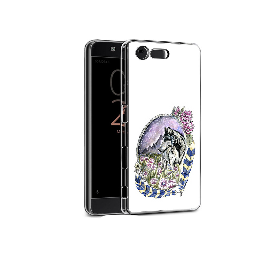 

Чехол MyPads Tocco для Sony Xperia X Compact нарисованный волк в цветах с перьями, Прозрачный, Tocco