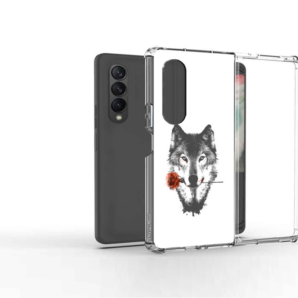 

Чехол MyPads Tocco для Samsung Galaxy Z Fold 3 волк с розой, Прозрачный, Tocco