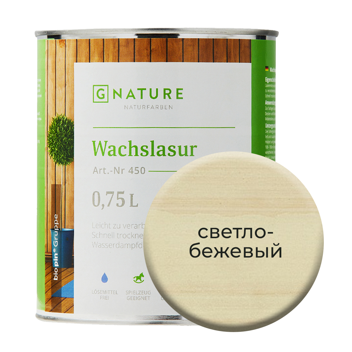 

Воск-лазурь Gnature 450 на бесцветной основе 750 мл Светло-бежевый, 450 Wachslasur