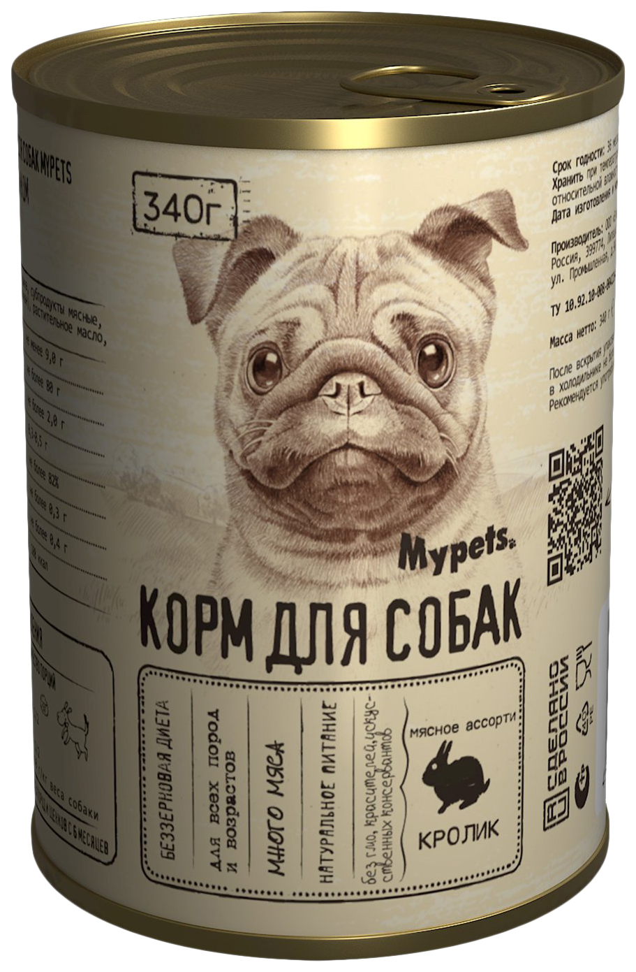 Консервы для собак Mypets Мясное ассорти с кроликом, 340 г