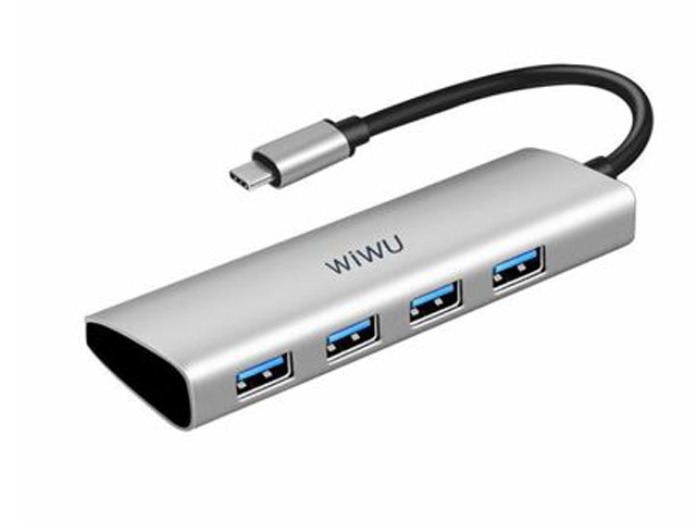 фото Разветвитель для компьютера wiwu alpha a440 s usb type-c - 4xusb silver