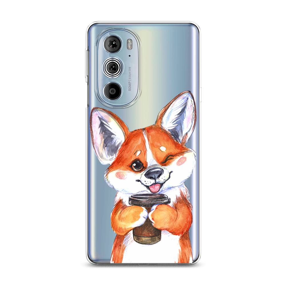 

Чехол на Motorola Edge 30 Pro "Корги с кофе", Оранжевый;белый, 243350-4