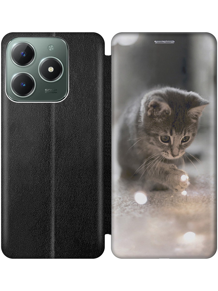 

Чехол-книжка на Realme C61 / C63 с принтом "Котенок и свет" черный, Черный;белый;коричневый;серый, 785979611