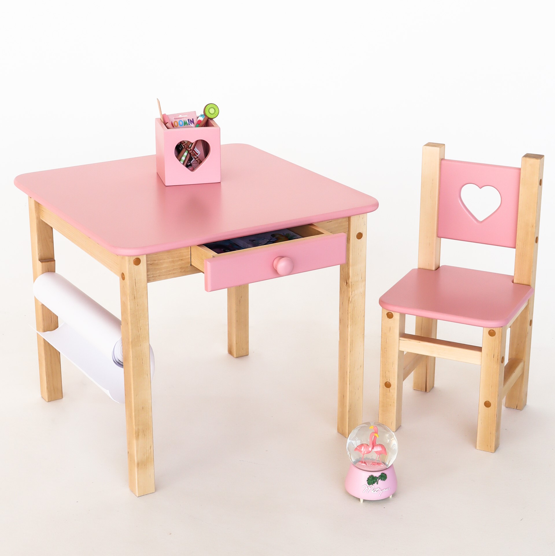 Детский стол и стул набор Simba FOREST Pink деревянный из березы