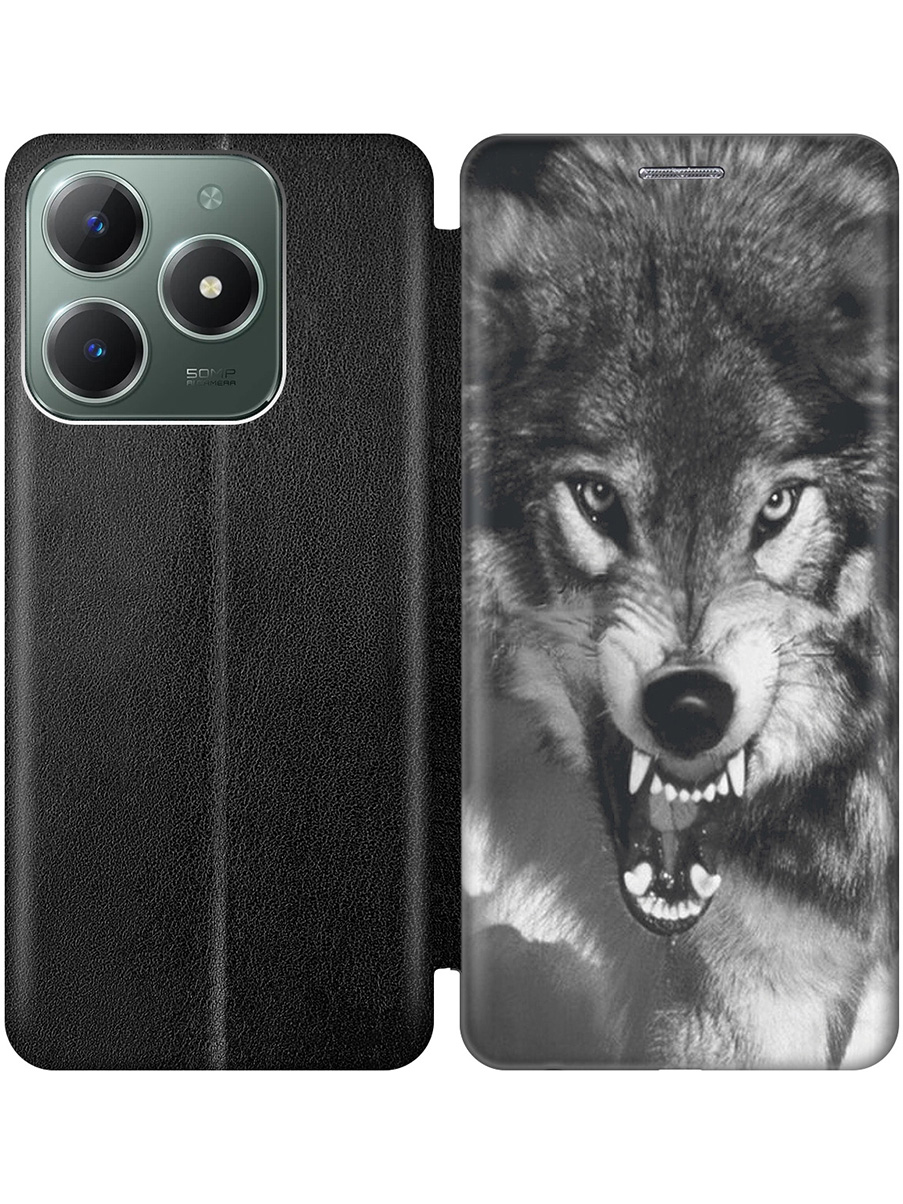 

Чехол-книжка на Realme C61 / C63 с принтом "Волчий оскал" черный, Черный;серый, 785979613