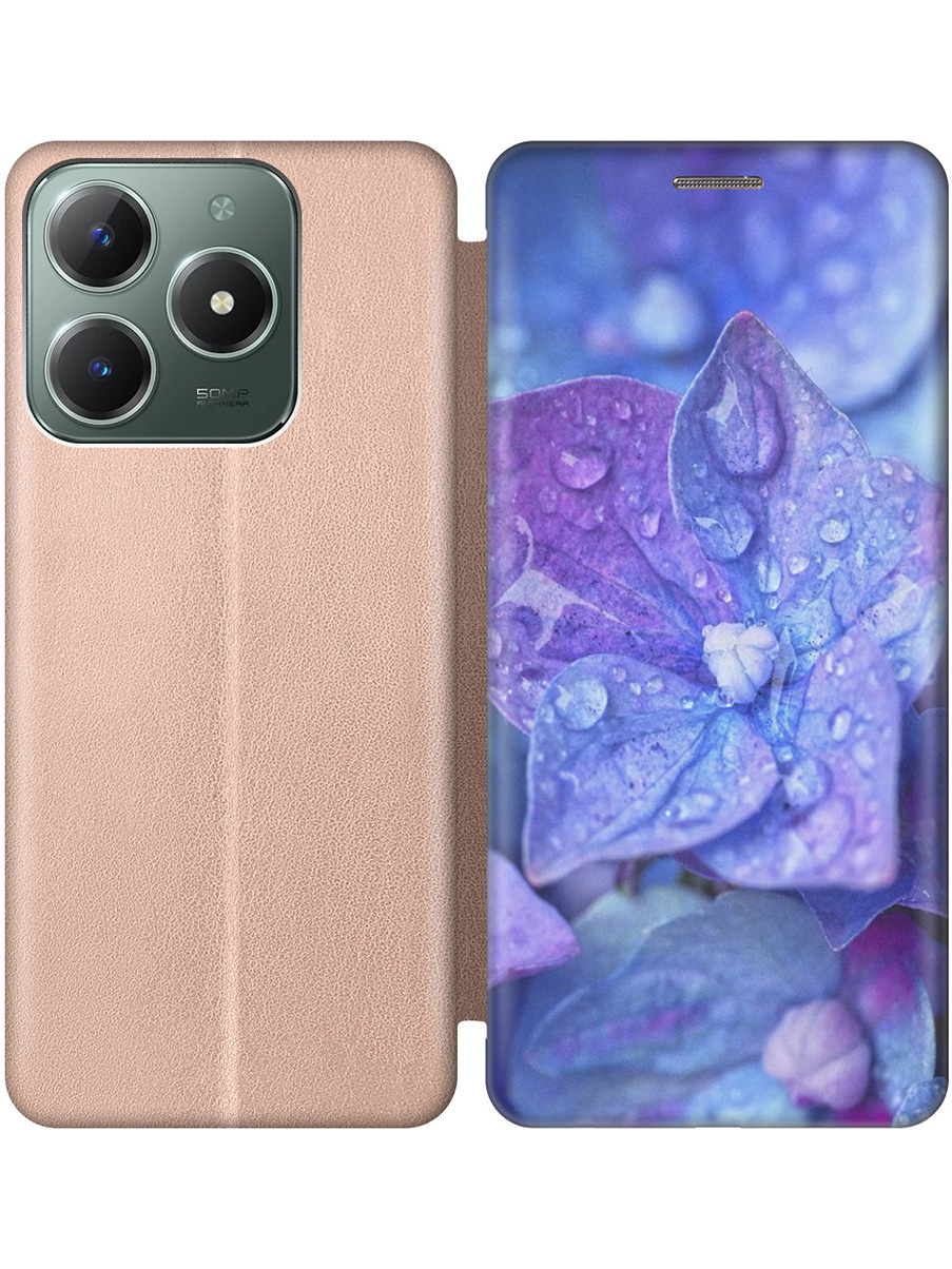

Чехол-книжка на Realme C61 / C63 с принтом "Голубой цветочек" золотой, Золотистый;голубой;фиолетовый, 785979622