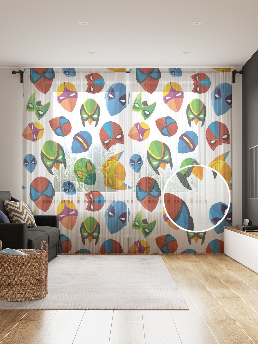 фото Фототюль joyarty "маски суперменов", 145x265см (2 полотна со шторной лентой + 50 крючков)