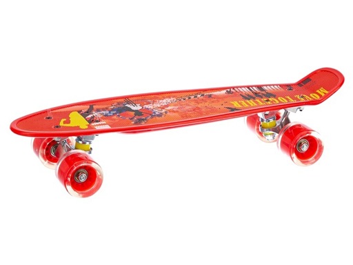 Скейтборд пластиковый с принтом, широкие колеса PU со светом, стойка: алюминиевая
