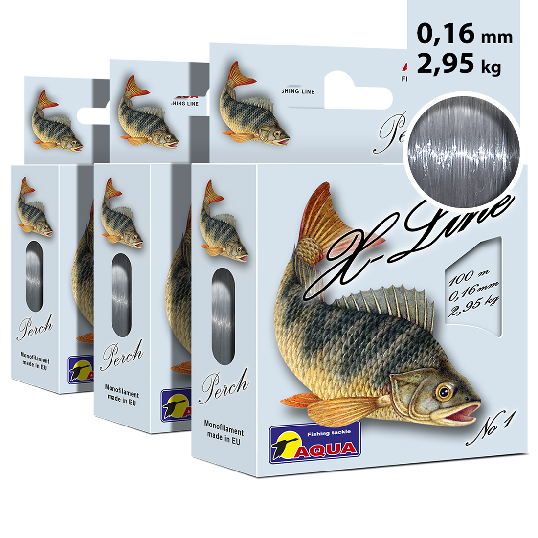 Леска монофильная Aqua X-Line Perch 0,16 мм, 100 м, 2,95 кг, серо-стальной, 3 шт.