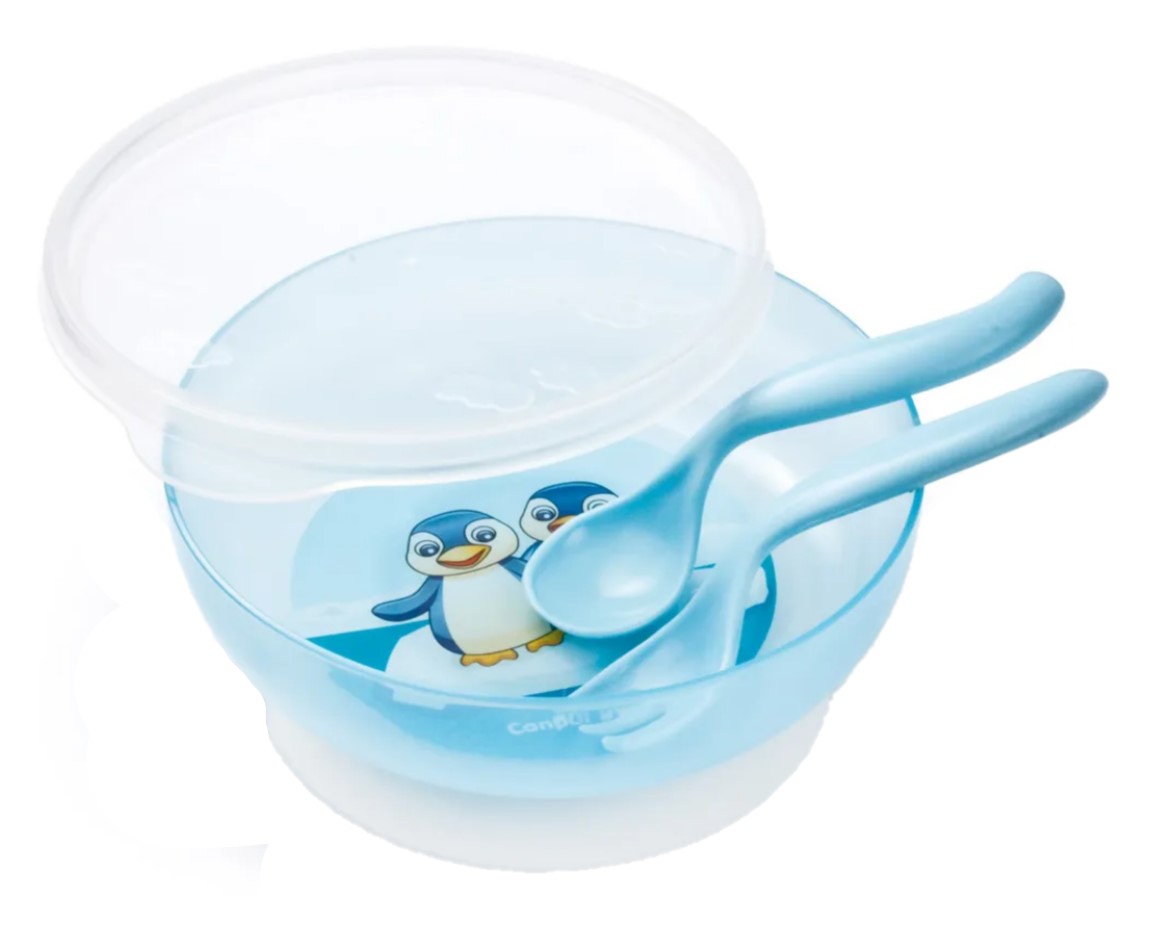 фото Набор детской посуды canpol миска с крышкой вилка ложка синий canpol babies