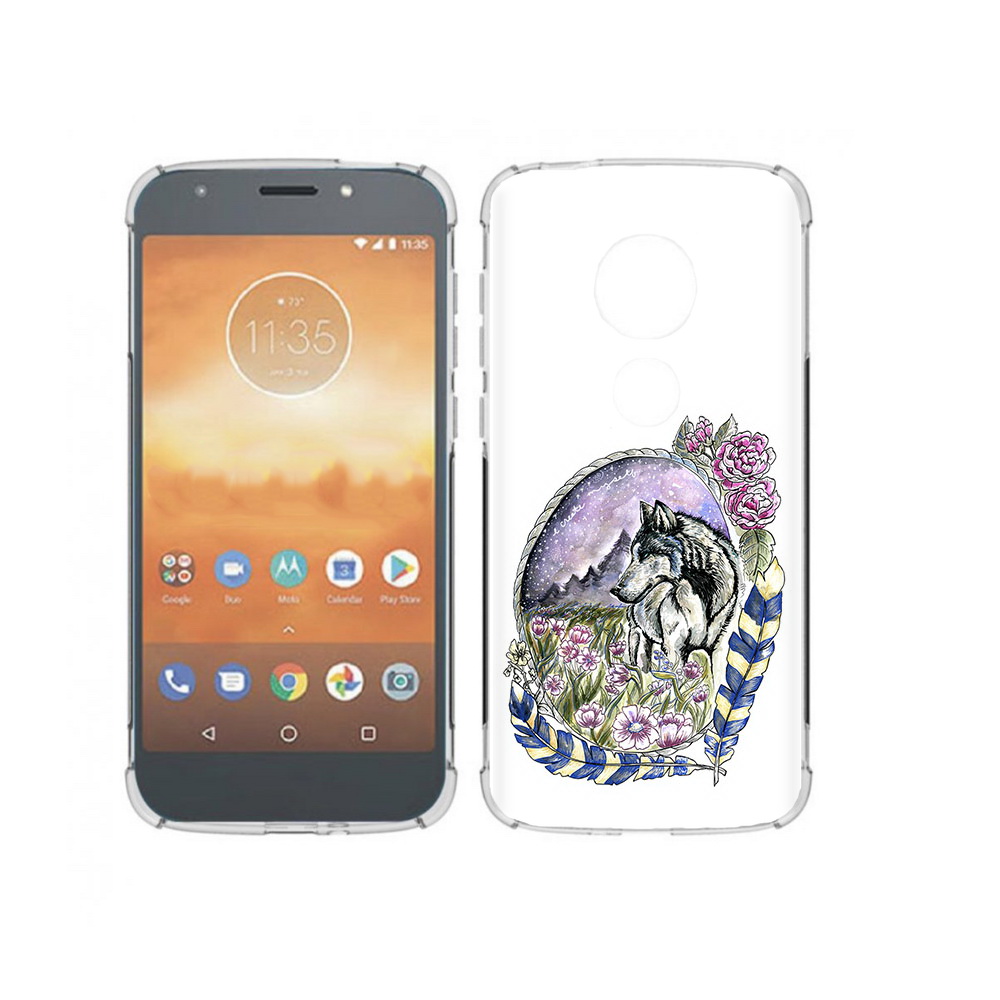 

Чехол MyPads Tocco для Motorola Moto E5 Play нарисованный волк в цветах с перьями, Прозрачный, Tocco