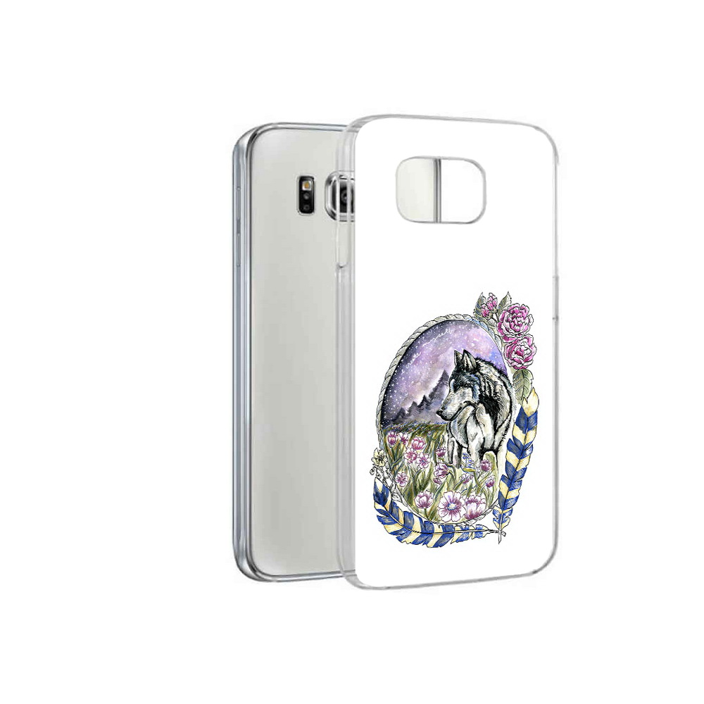 Чехол MyPads Tocco для Samsung Galaxy S6 нарисованный волк в цветах с перьями