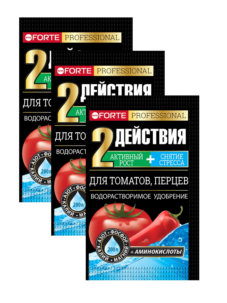 Комплект Bona Forte Удобрение водорастворимое для томатов перцев 23-00311 100гр х 3 шт