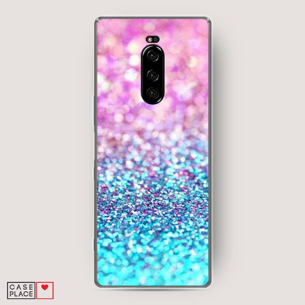 фото Силиконовый чехол "розово-голубые глиттеры рисунок" на sony xperia 1 awog