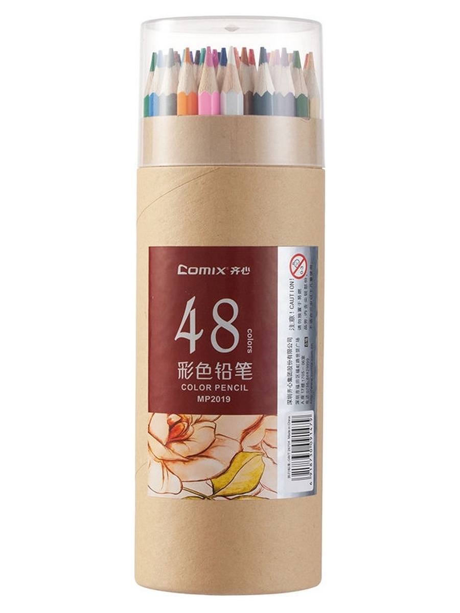 Цветные карандаши в пластиковой тубе COMIX, 48 цвета
