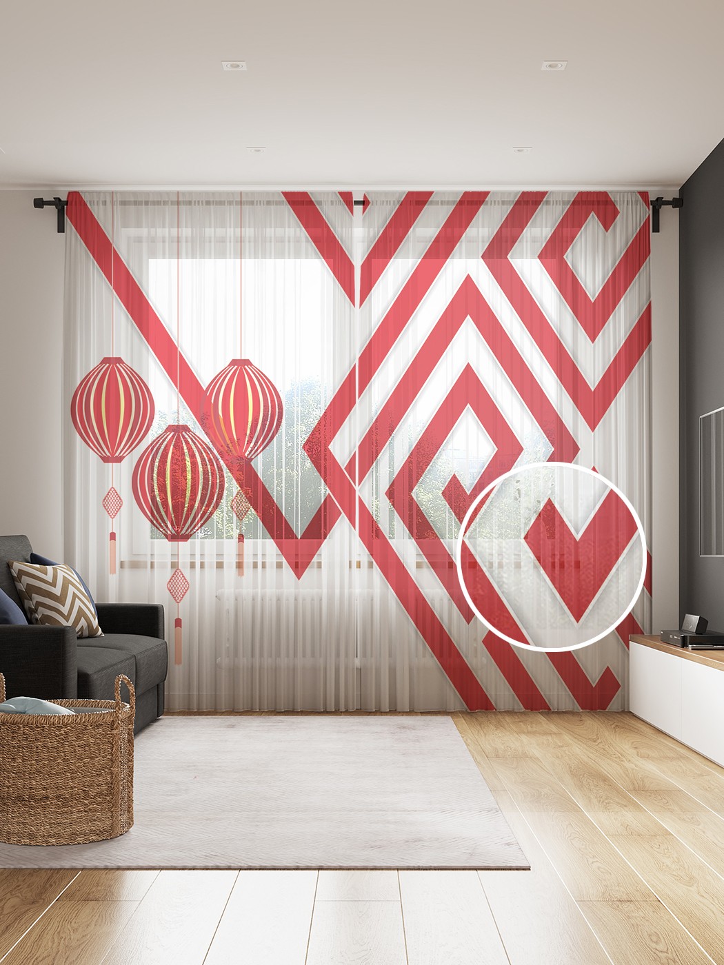 фото Фототюль joyarty "японские фонарики", 145x265см (2 полотна со шторной лентой + 50 крючков)