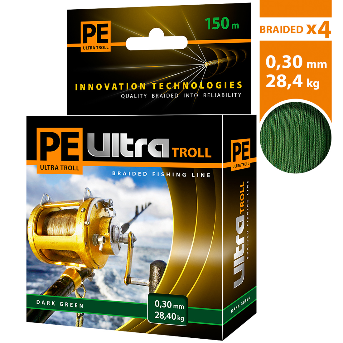 

Плетеный шнур AQUA PE ULTRA TROLL Dark Green 0,30mm 150m, темно-зеленый, test - 28,40kg, PE ULTRA TROLL