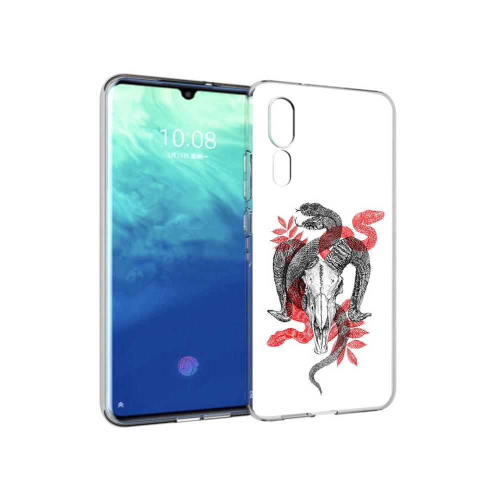 

Чехол MyPads Tocco для ZTE Axon 10 Pro змея в черепе рисунок (PT134302.444.365), Прозрачный, Tocco