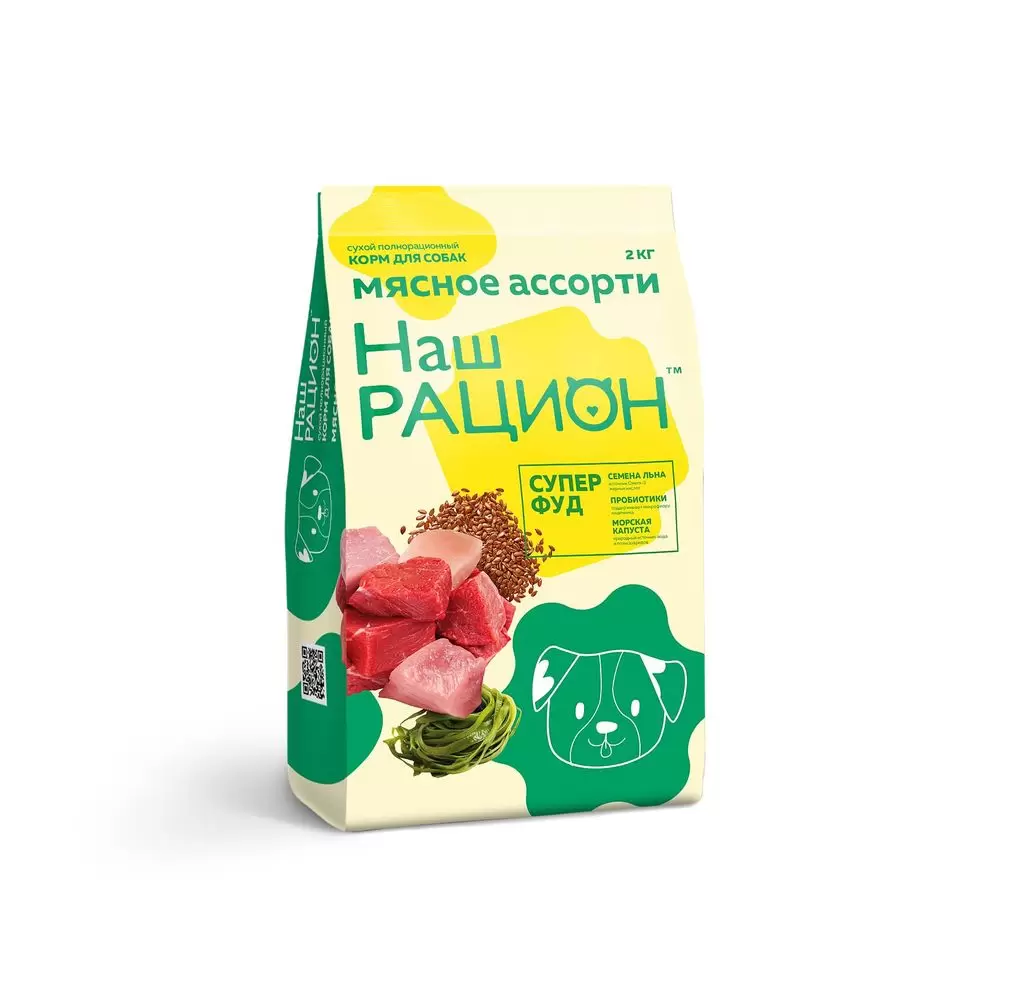 Сухой корм для собак Наш рацион взрослых мясное ассорти 2 шт по 2 кг