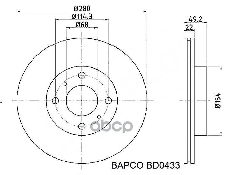 Диск Тормозной Передний Вентилируемый BAPCO арт. BD0433