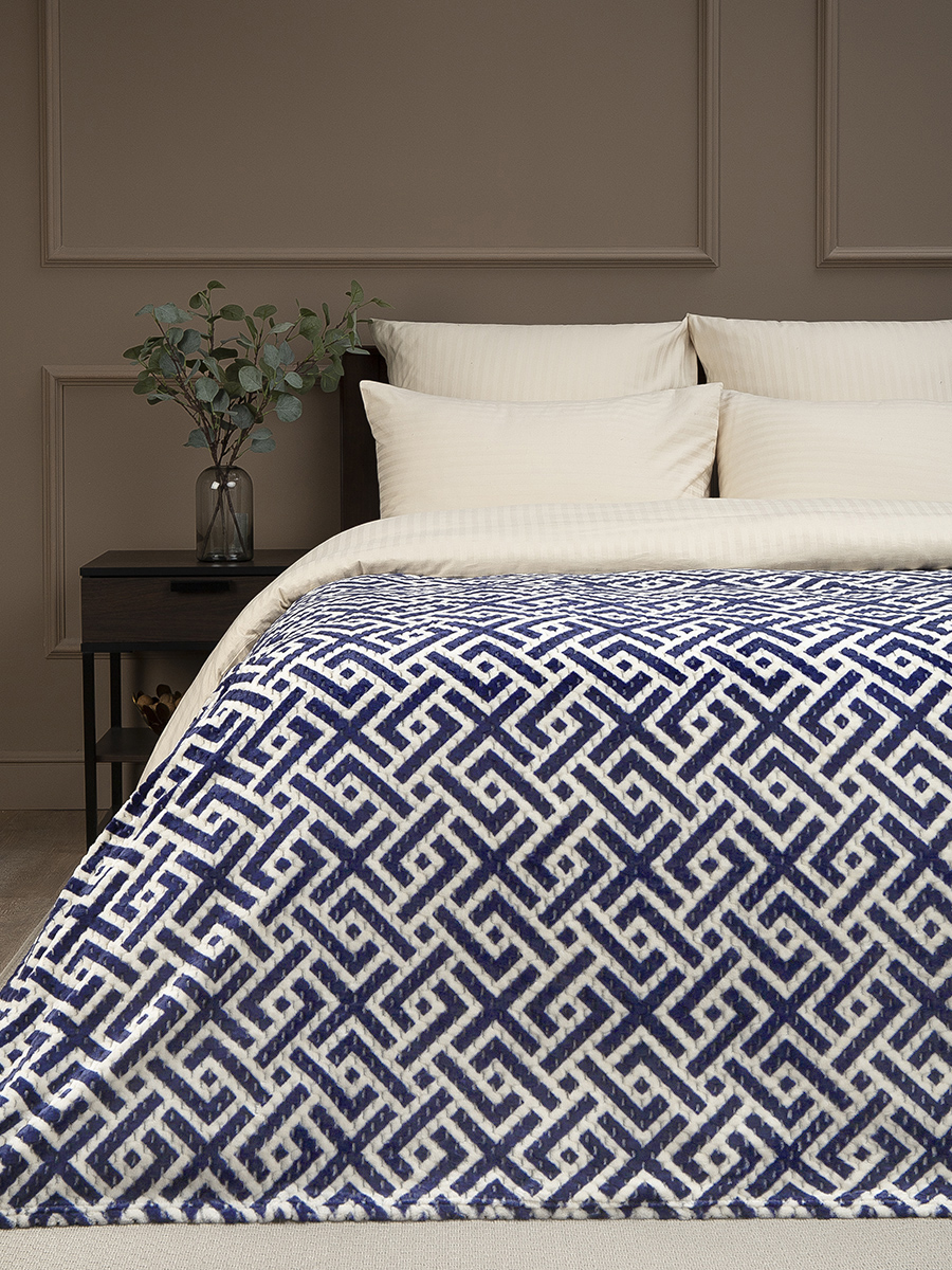 

Плед 200х220 TexRepublic Deco Lux Лабиринт велсофт Синий Евро плюшевый, Плед фланель жаккард печ