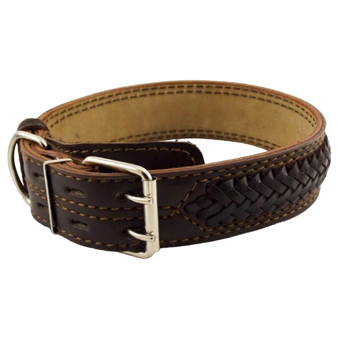 Ошейник для собак коричневый плетеный, обхват шеи 60см