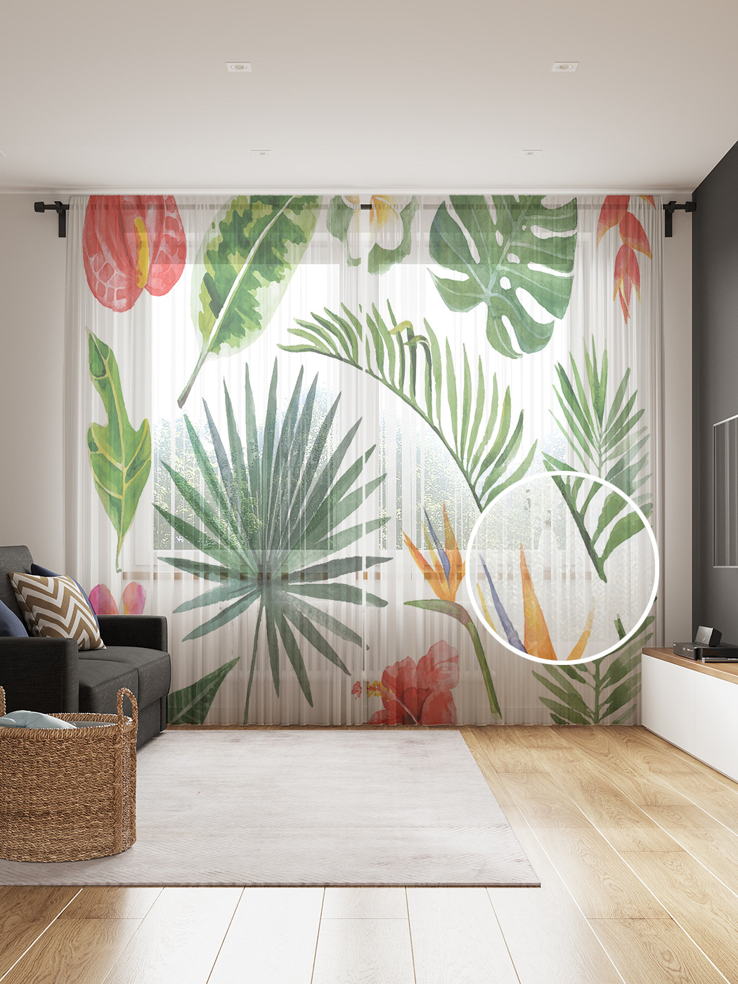 

Фототюль JoyArty "Тропическая ботаника", 145x265см, 2 полотна, лента, 50 крючков, Тропическая ботаника