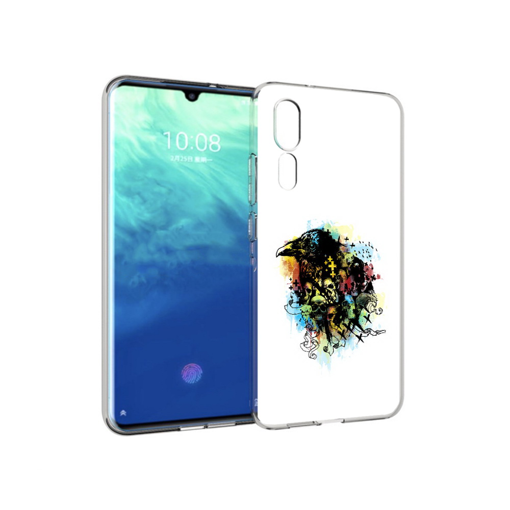 

Чехол MyPads Tocco для ZTE Axon 10 Pro ворон и черепа (PT134302.444.273), Прозрачный, Tocco