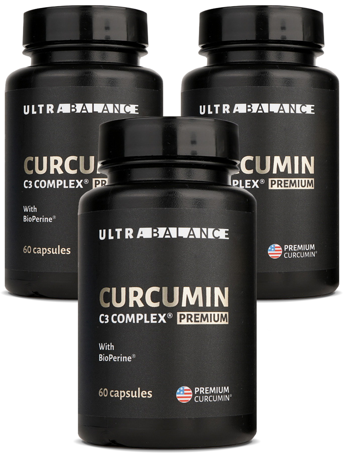 Купить 3PCS_CURCUMINC3_180CAP_RT, Набор куркумин с биоперином премиум витамины UltraBalance капсулы 60 шт. 3 упаковки