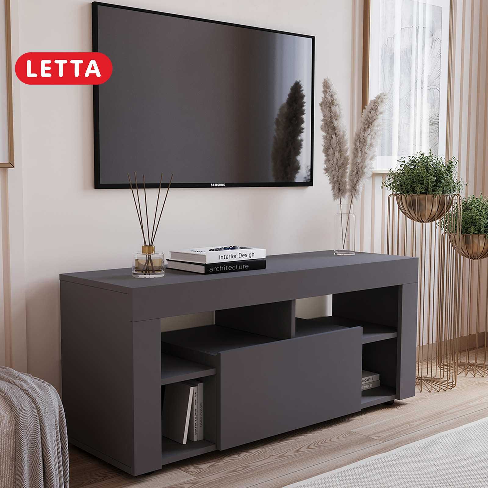 

Тумба под телевизор LETTA Лофт плюс, Графит, Лофт Плюс