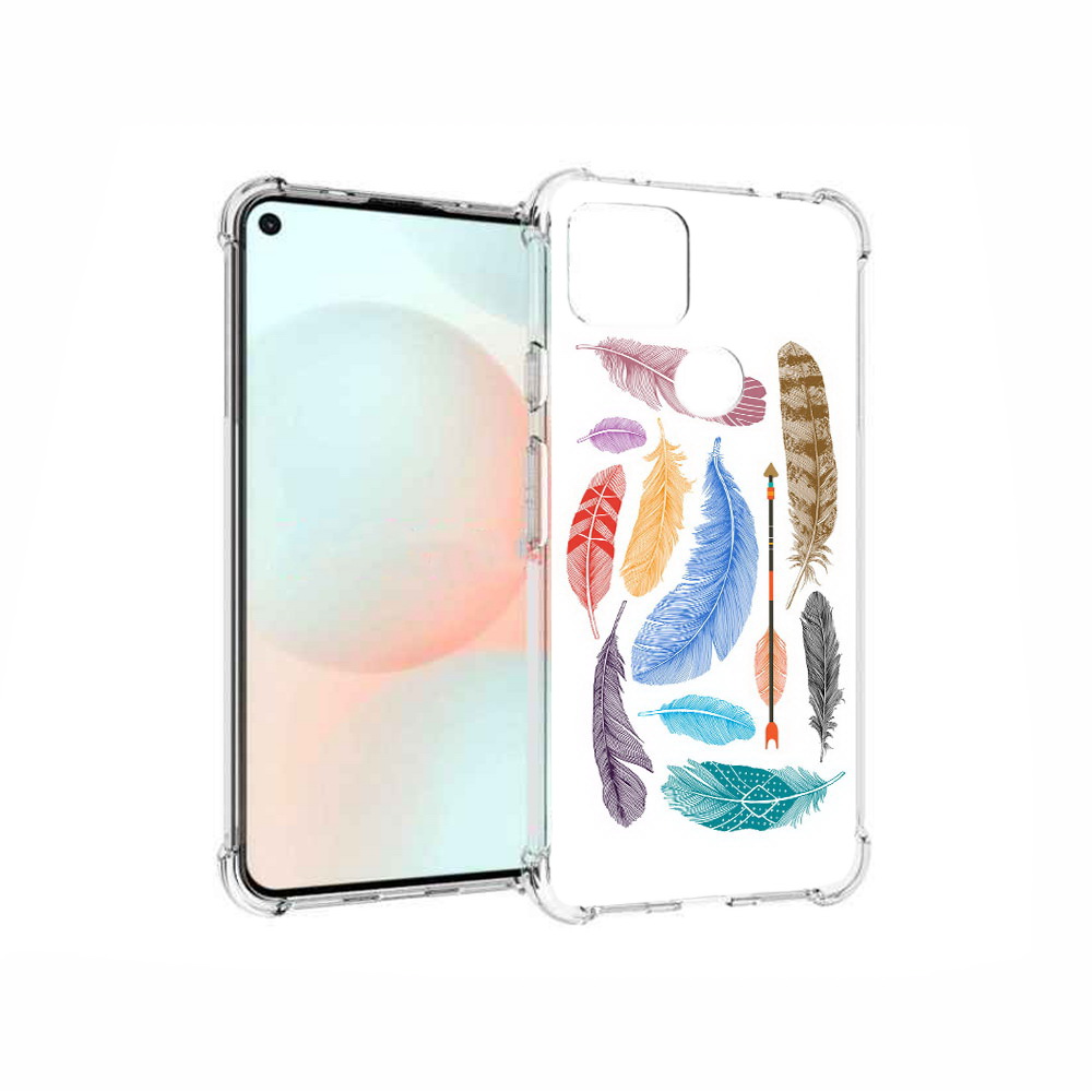 

Чехол MyPads Tocco для Google Pixel 5A разноцветные перья, Прозрачный, Tocco