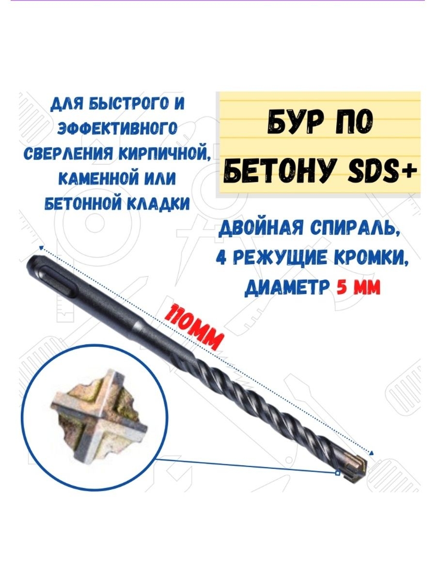 

Бур по бетону хвостовик SDS PLUS, 5х110 мм., 36-3-105