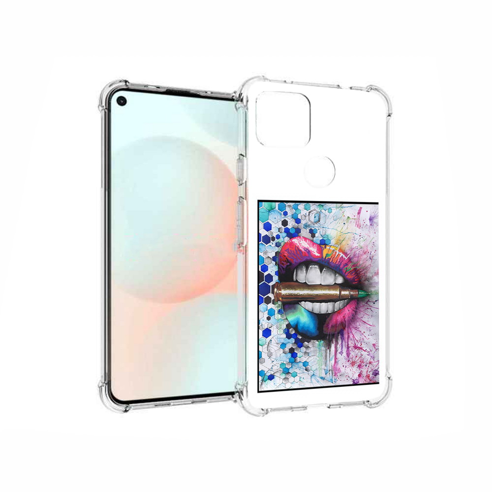 

Чехол MyPads Tocco для Google Pixel 5A разноцветные губы с пулей, Прозрачный, Tocco