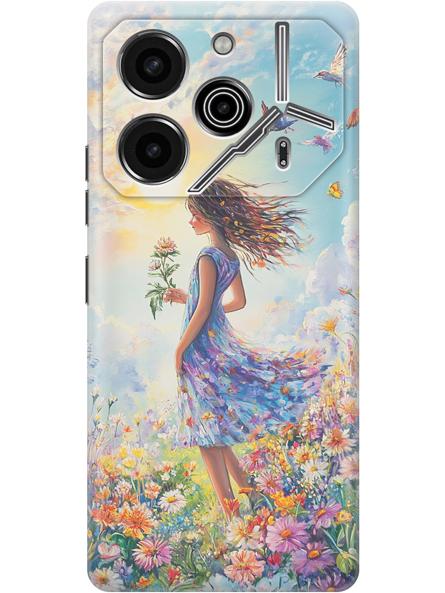 

Силиконовый чехол на Tecno Pova 6 Pro с принтом "Девочка в поле цветов", Прозрачный;зеленый;розовый;синий;желтый, 781971023