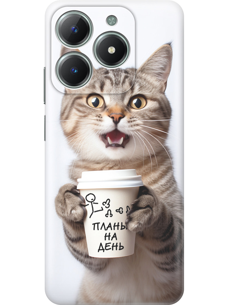 

Силиконовый чехол на Realme C61 / C63 с принтом "Котик и его планы на день", Прозрачный;белый;коричневый, 785979612