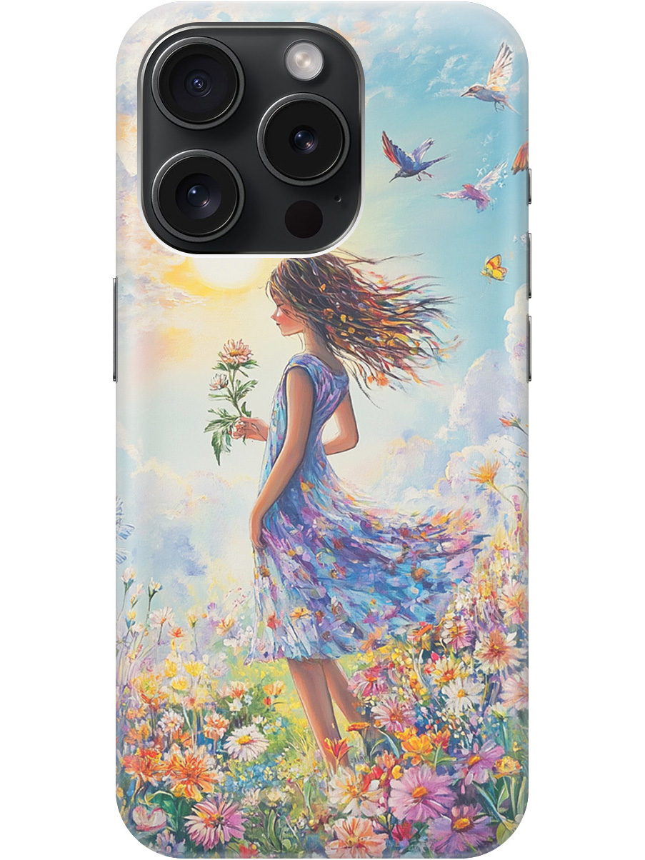 

Силиконовый чехол на Apple iPhone 15 Pro с принтом "Девочка в поле цветов", Прозрачный;зеленый;розовый;синий;желтый, 775148023