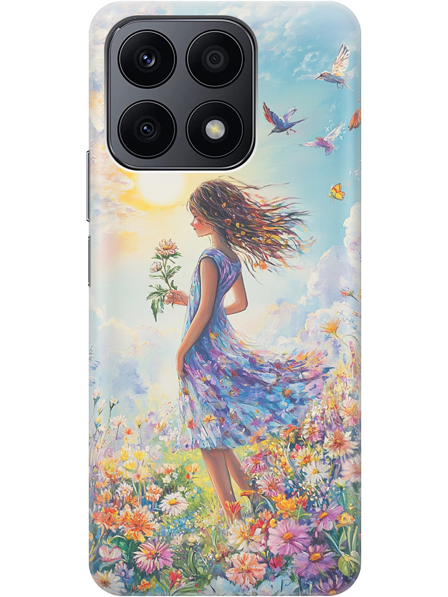 

Силиконовый чехол на Honor X8a с принтом "Девочка в поле цветов", Прозрачный;зеленый;розовый;синий;желтый, 768741623